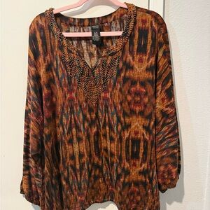 Rafaella Studio Brown and Orange Beaded Blouse